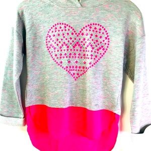 Youth Hoodie Children's M Gray with Pink Rhinestone Heart NEW